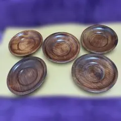 木製円形茶托5枚セット　茶たく