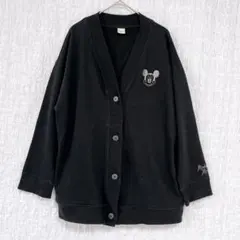 3575 Disney ミッキーマウス　Ｖネックカーディガン　スウェット刺繍LL