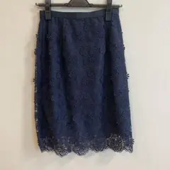 ネイビー 花柄レース タイトスカート