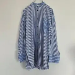 nagonstans ナゴンスタンス　ストライプシャツ 白×ブルー Mのサムネイル