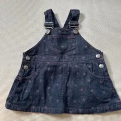 【moujonjon】デニム ジャンパースカート 花柄 80cm