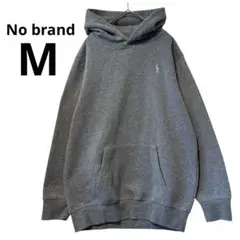 ワンポイント刺繍 スウェットパーカー グレー M 裏起毛 プルオーバー