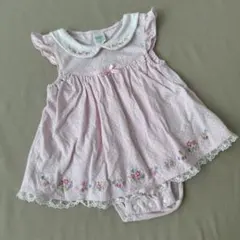 ピンク ドット柄 フリルロンパース