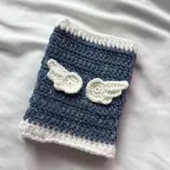 ハンドメイド 編み物 ブックカバー ブックポーチ 文庫本サイズ 黒 天使