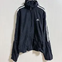 【人気】アディダス ナイロンジャケット 黒 M テック系 三本ライン Y2K