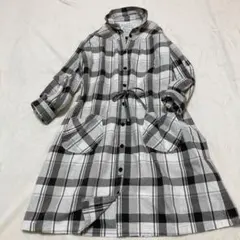 サニークラウズ　タータンチェック シャツワンピース　綿 グレー LL