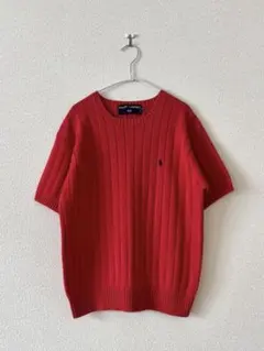 ラルフローレン レディース リブ編み 半袖ニット M 赤 レッド 系