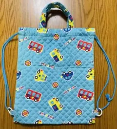 キルト ナップサック レッスンバッグ　シューズ入れ　はたらくくるま