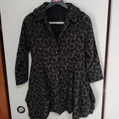 ヒョウ柄フード付きロングコート