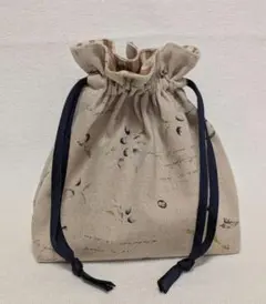 マチ付き巾着ポーチ　ポケット付き[オリーブ柄]