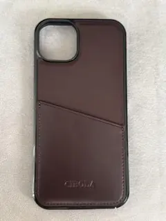 本革スマホケース　iPhone15Plus ダークブラウン　高級牛革　ポケット付