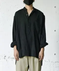 23SS COMOLI コモリ リネンWクロス プルオーバーシャツ 2 ブラック COMOLI (コモリ) リネンWクロス プルオーバーシャツ