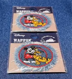 ミッキーマウス　ディズニーワッペン　ダメージ風　アップリケ新バージョン2枚セット