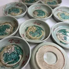 伊万里金欄手通りもの 氷裂文に鳳凰 豆皿2枚 骨董 古伊万里R1602B3
