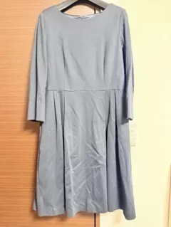 ネイビー 七分袖 フレアワンピース