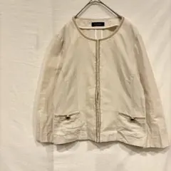 プリマージュ　ジャケット　薄手　オフホワイト　ノーカラー　ナチュラル　M