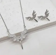 高 【2セット】ネックレスとピアス サージカルステンレス 天使の羽✨ czダイヤ