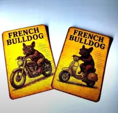 FRENCH BULLDOG×ハーレー　ベスパ　ビンテージ風ステッカー2枚