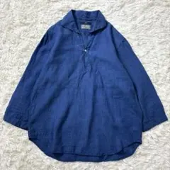 美品　SHIPS　リネンカプリシャツ　七分袖　ブルー