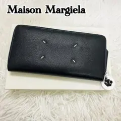 未使用級✨付属完備✨マルジェラ 長財布 ラウンド レザー 4ステッチ シボ革 黒のサムネイル