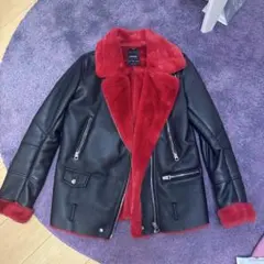 Bershka ライダースジャケット 黒/赤 M