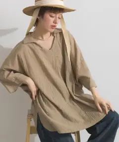 ミーティス インド綿 スキッパー ドルマン ワイド チュニック シャツのサムネイル