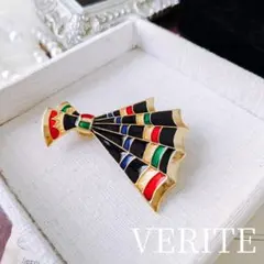 VERITE ベリテ 扇形 リボン エナメル ブローチ 扇子 幾何学的 和モダンのサムネイル