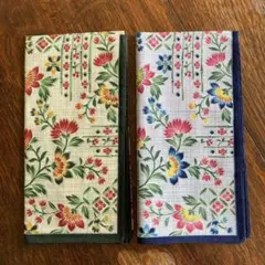 未使用 美品 和風花柄ハンカチ　2枚セット ブルー　グリーン
