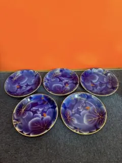 2023 深川製磁　葡萄瑠璃　皿　5客　金彩　未使用