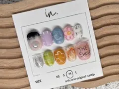 593.現品ネイルチップ　cute♡韓国ちぐはぐカラフル落書きネイル