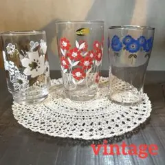 昭和レトロ︎✦︎ヴィンテージ︎✦︎赤 青 白 花柄︎✦︎金彩 銀彩︎✦︎グラス︎✦︎コップ︎✦︎3個