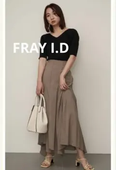 FRAY I.D フレイアイディー ピンタックヘムフレアスカート　カーキ