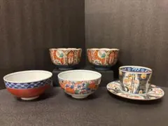未使用 聖山窯 色絵 小鉢 2 清秀カップ1 龍峯　茶碗2 伊万里