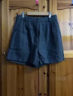 ウール混紡 ハイウエストショートパンツ グレー・ブラック