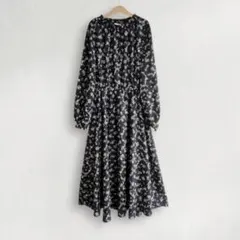 COLZA コルザ ハニーズ／花柄ワンピース S ネイビー 長袖 ロング ミモレ