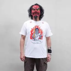 不動明王 Tシャツ 手刷り シルクスクリーン 仏像 梵字 和柄 白