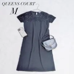 クイーンズコート/ワンピース/ブラック/透かし編み/Mサイズ/半袖フォーマル