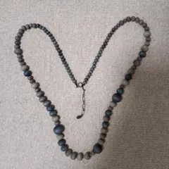 青と灰色の木製ビーズ ネックレス 約70cm