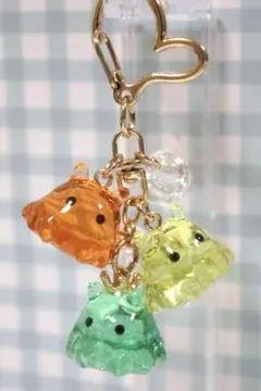 めんだこ/メンダコ/三連キーホルダー【ビタミンカラー・ハートゴールド金具】