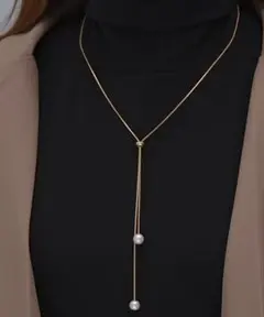 新品❣️ネックレス ロング パール 長さ調節可 ゴールド ロープチェーン