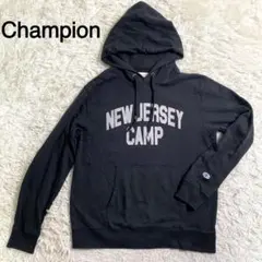 Champion ブラックカラー プリント プルオーバー パーカー