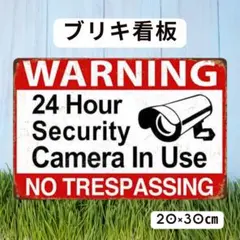 ブリキ看板 防犯 監視カメラ 赤色 警告 アメリカン雑貨 ヴィンテージ風