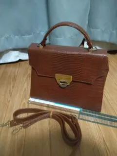 【中古】SILVER MODE BRAND ブラウン クロコダイル風ハンドバッグ