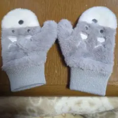 フリース動物デザイン手袋（グレー・水色）