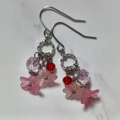 No.517 ピンクのお花のピアス ハンドメイド