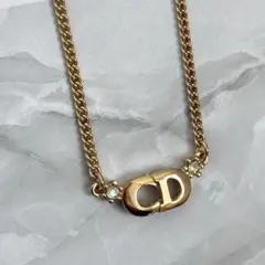 【美品】 Dior✨GPメッキ ラインストーン CDロゴ ネックレスd432