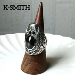 K-SMITH スカル ウィング リング 925 ブラックスター エメラルド