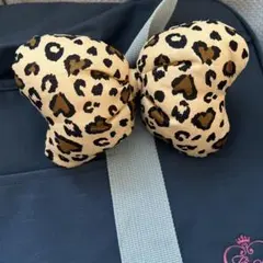スクバに♡可愛い♡一個700円！リボン型♡ブラウンハートヒョウ柄♡デカリボンゴムのサムネイル