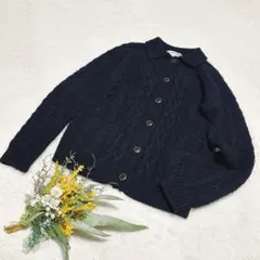 【ユニクロ】ローゲージケーブルクルーネックセーター ネイビー M ○