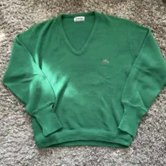 70s 80s IZOD LACOSTE グリーン Vネックニットセーター